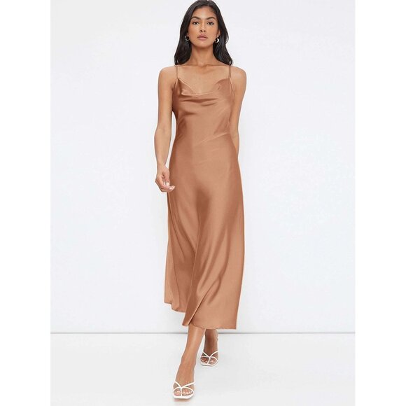 WILA Dresses & Skirts - Bronze Satin Slip Dress Spaghetti Straps Minimalist Formal Chic